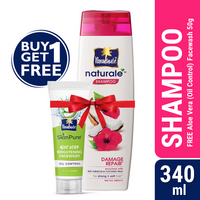 Parachute Naturale Shampoo Damage Repair 340ml (FREE Aloe Vera Facewash - OIL CONTROL - 50gm)