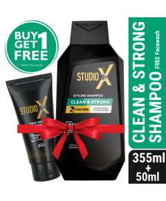 Studio X Clean & Strong Shampoo for Men 355ml (50ml Facewash Free)