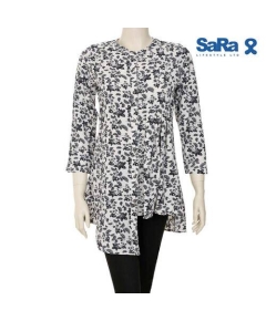 SaRa Ladies Casual Shirt (WCS12FA-WHITE & NAVY PRINT)