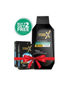 Studio X Clean & Strong Shampoo for Men 355ml (75gm X 2 Soap Free)