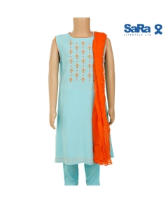 SaRa Girls 3 Pcs (GKZ82FFG-Sky blue), Baby Dress Size: 8-9 years