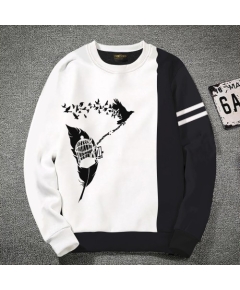 Premium Quality Bird White & Black Color Cotton High Neck Full Sleeve Sweater for Men