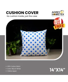 Decorative Cushion Cover, Blue & White (14x14) Buy 1 Get 1 Free_78450