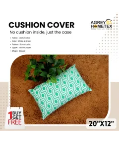 Decorative Cushion Cover, Green & White (20x12) Buy 1 Get 1 Free_77609