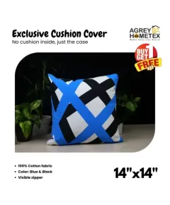 Exclusive Cushion Cover, Blue & Black, (14x14) Buy 1 Get 1 Free_78042