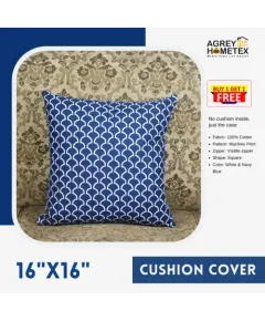 Decorative Cushion Cover, Navy Blue (16x16), Buy 1 Get 1 free_77653