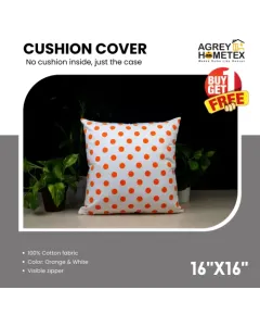 Decorative Cushion Cover, Orange & White (16x16) Buy 1 Get 1 Free_78421