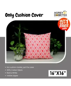 Decorative Cushion Cover, Red & White, (18x18), Buy 1 Get 1 Free_78351