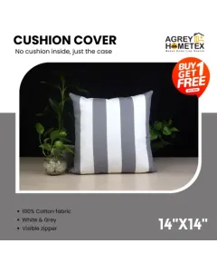 Decorative Cushion Cover, White & Grey (14x14) Buy 1 Get 1 Free_78308