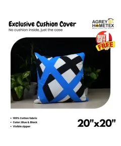 Exclusive Cushion Cover, Blue & Black, (20x20) Buy 1 Get 1 Free_78045