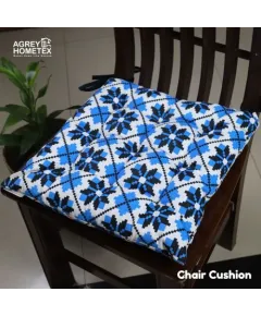 Square Chair Cushion, Cotton Fabric, Blue & Black 79290