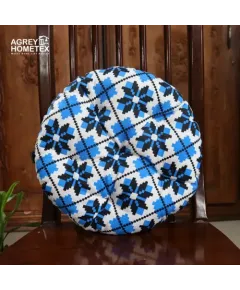 Round Chair Cushion, Cotton Fabric, Blue & Black 79303