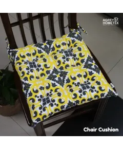 Square Chair Cushion, Cotton Fabric, Yellow & Black