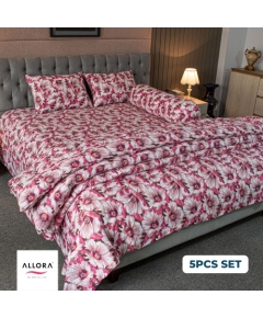 China Rose Print – Pink Comforter Bedding Set (5 PCs)