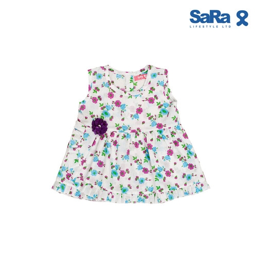 SaRa Girls Frock (GFR11YFAK-White Printed)